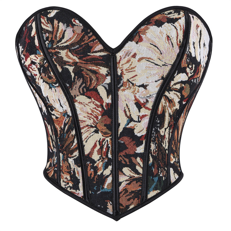 Corset feminino vintage com amarração floral estilo renascentista retrô europeu, modelo bustiê modelador, com suporte e envio internacional._voghion.com