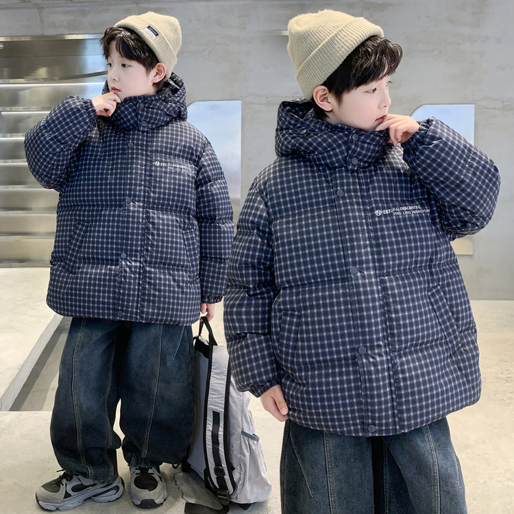 儿童装男童冬装羽绒服2025新款中大童跨境男孩外套格子洋气棉衣