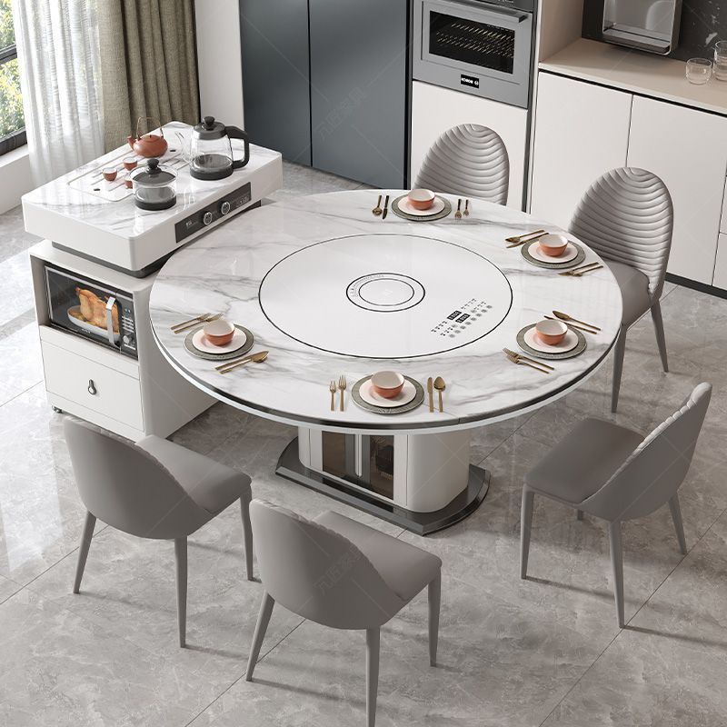 2025 New Island Dining Table Retractable Modern Simple with Tea Table Induction Cooker Light Luxury Slate Dining Table and Chairs