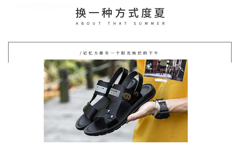 Dép sandal nam hở ngón kiểu mới, quai khóa, đi biển và đi chơi hằng ngày — Màu xanh lam, Màu xám, Đen toàn bộ, Đỏ rượu chi tiết 5