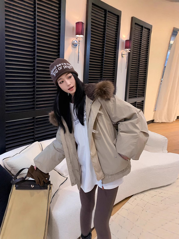 棉服女大毛领2025冬装新款棉衣牛角扣短派克服冬季防寒外套女|undefined