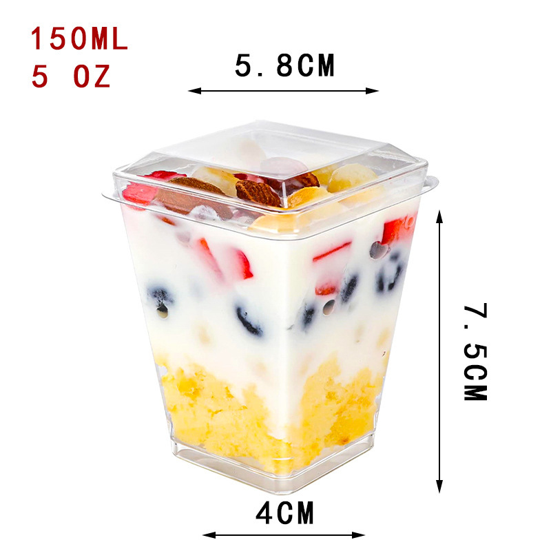 国境を越えたプラスチック台形ムースカップ蓋付き国境を越えたデザートカップアイスクリームカップ試飲バラ金デザートカップ卸売り|undefined