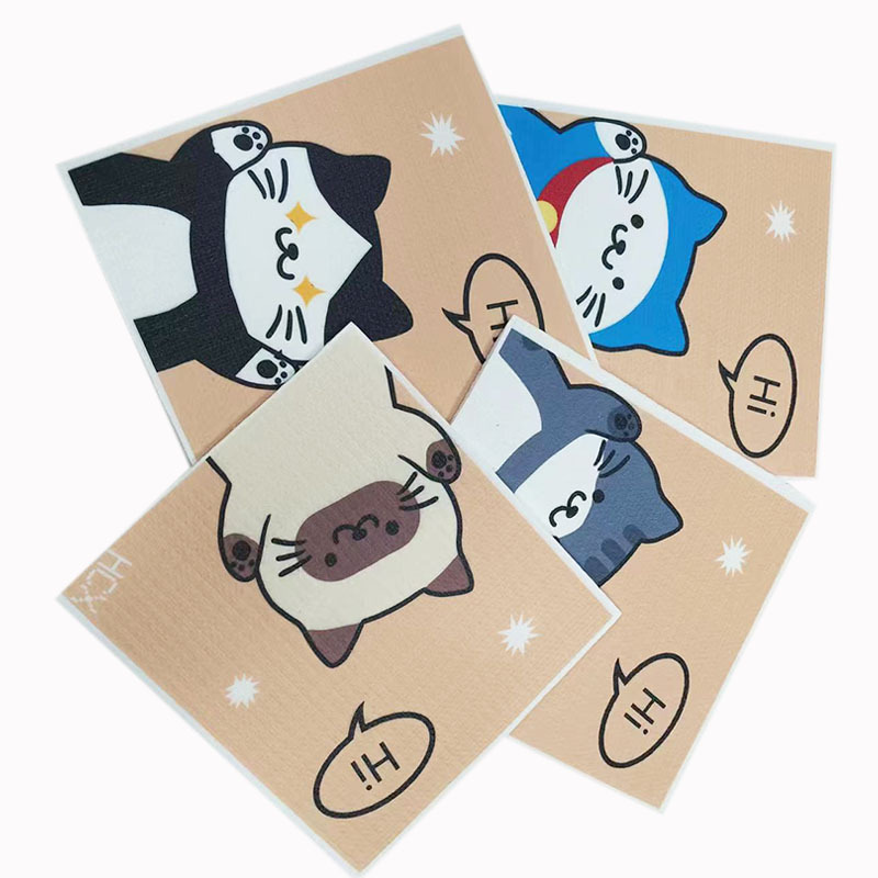 Paño comprimido de pulpa de madera de dibujos animados para eliminar la grasa, esponja de limpieza de cocina, paño para lavar platos, trapo multiusos.