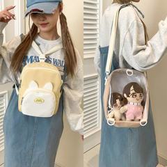 夏季可愛小貓單肩包雙面新款透明痛包可放20cm棉花娃娃學生雙肩包
