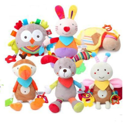 Cute multifunctional teether soothing doll puppy rabbit colorful jingle doll with noise paper baby toy