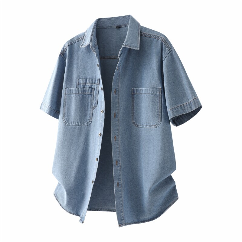 2025 Foreign Trade Summer New Men's Casual Denim Short-sleeved Shirt Men's plus size Loose Thin Shirt Jacket