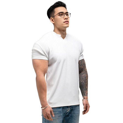 Summer New Plus Size T-shirt with Heavyweight High-End Texture, Ribbed Cuff for a Larger Look, Wrinkle-Resistant and Quick-Drying Fitness and Sports T-shirt