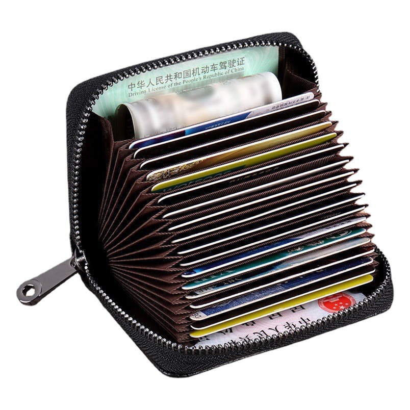 Simple organ anti-degaussing anti-theft brush zipper large capacity coin purse ID case leather case card holder card holder
