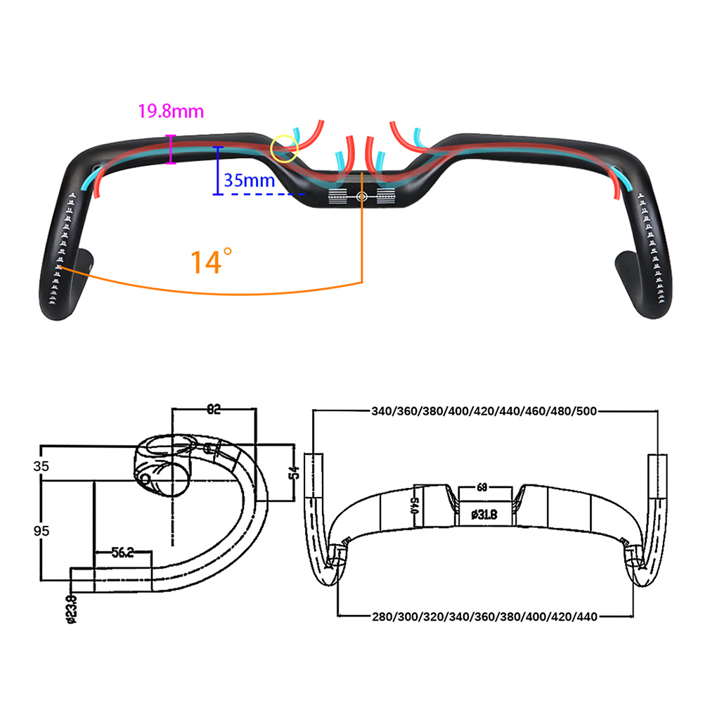Balugoe Carbon Fiber Internal Routing 14-Degree Road Bike Handlebar Riser for Fixed Gear Bikes and Track Bikes