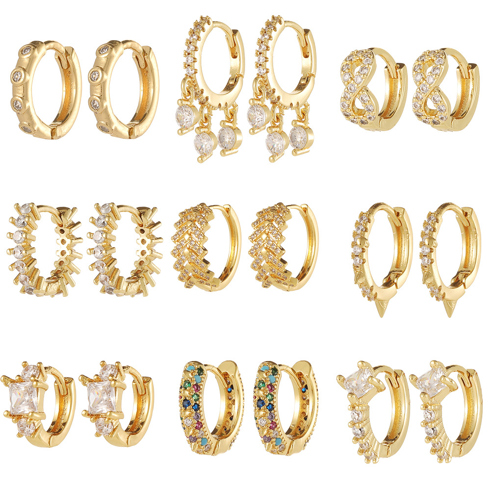 Nuevo estilo europeo y americano de las mujeres de cobre micro-incrustados joyería personalidad creativa pendientes lindos pequeños adornos transfronterizos fuente al por mayor