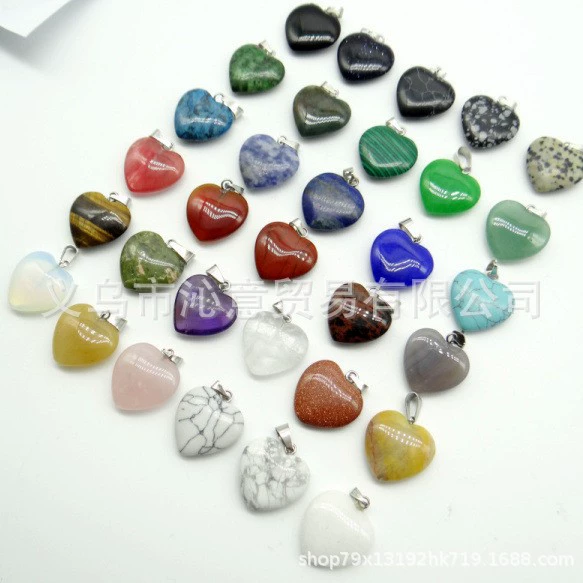 Трансграничный хит продаж, 20 мм кулон в форме сердца, натуральный кристалл, агат, камень, кулон в форме сердца, персиковое сердце, ожерелье, аксессуары, сделай сам