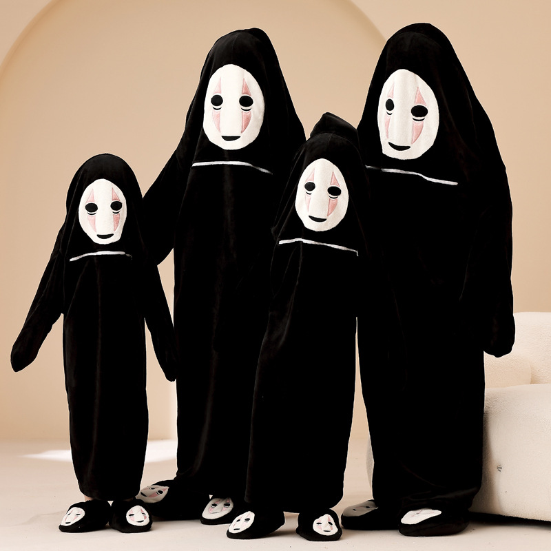 Franela de invierno de dibujos animados tiburón de los niños divertido padre-hijo de una sola pieza camisón engrosado madre-hija familia de cuatro familias homewear