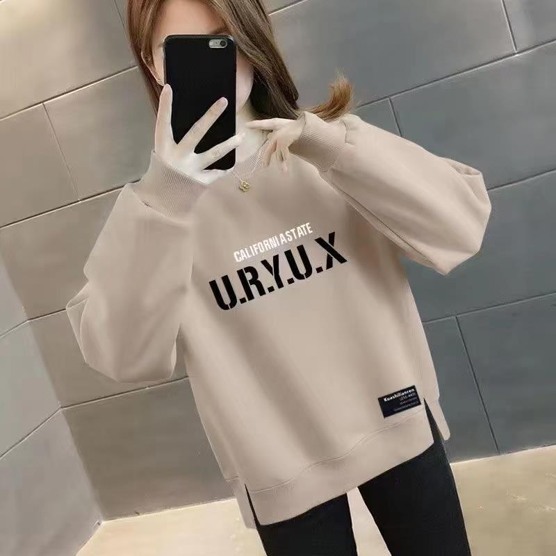 Spring and Autum New Style Velvet/Non-Velvet Long-Sleeved Casual Loose Sweatshirt High-End Slimming Look Ins Korean Style Women's Top