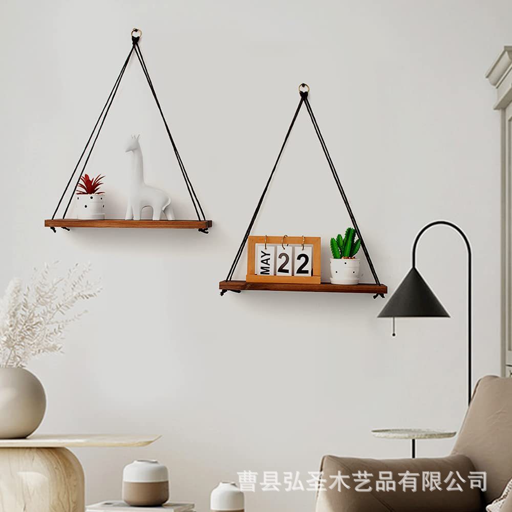 Estante de flores decorativas nórdicas Arte de madera maciza Estante de suspensión de columpio de pared Estante de almacenamiento de colgante de cuerda colgante de sala de estar