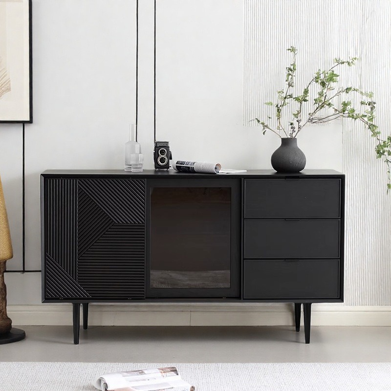 Nordic Sideboard Modern Simple Light Luxury Tea Cabinet Living Room Storage Cabinet Home Kitchen Black Storage Cabinet