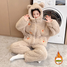 儿童冬装可爱家居服连帽加绒男孩新款冬季女童加厚法兰绒保暖睡衣