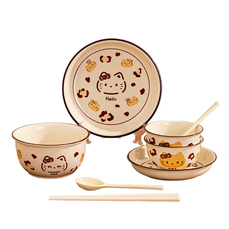 Caricatura gato plato de cerámica cubiertos plato de tostado regalo de alto valor para niños encantadores regalo de cumpleaños plato al por mayor