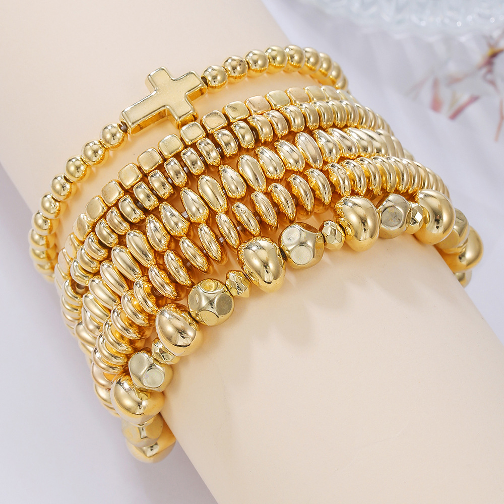 CCB Material Geometric, Cross, Solid Color Pattern Vintage Style Classic Style Geometric Cross Solid Color CCB Ball Chain Beaded Bracelets Wholesale