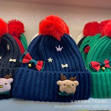 红色圣诞毛线帽子女冬季韩版可爱小鹿百搭显脸小大头围保暖针织帽