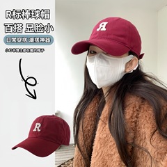 刺繍文字ハードトップビッグヘッドアングルキャップつば広メンズ新韓国風日焼け止め帽子レディース多用途野球帽