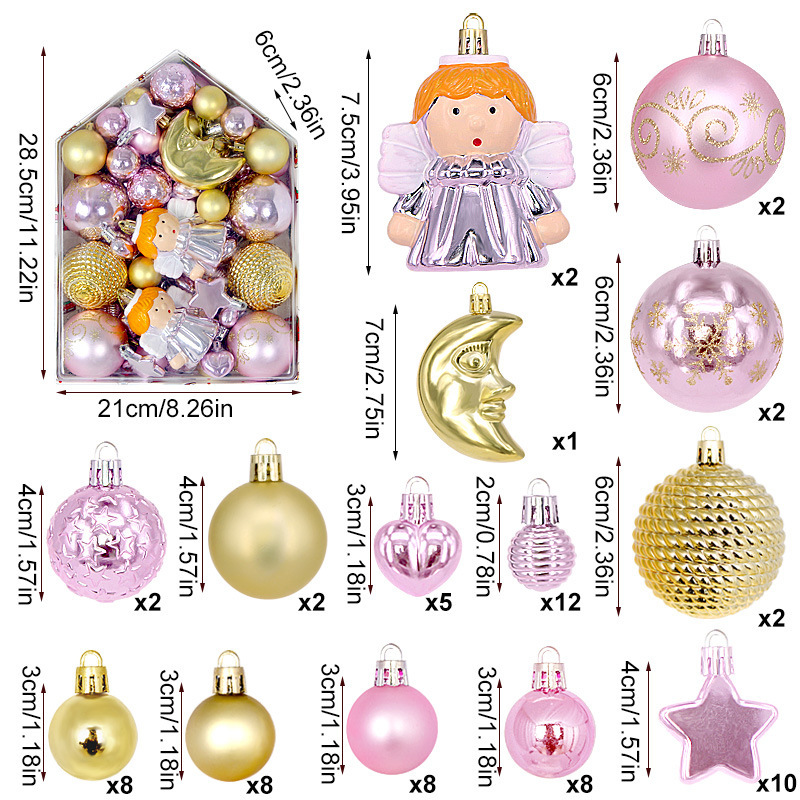 Ingjie nuevo 72PCS decoraciones de Navidad de la casa pintada en forma de caja colgante de bola redonda vestido de árbol de Navidad