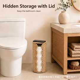 跨境纸绳手工编织卫生间卷纸收纳筐翻盖式家用咖啡杯收纳装饰篮