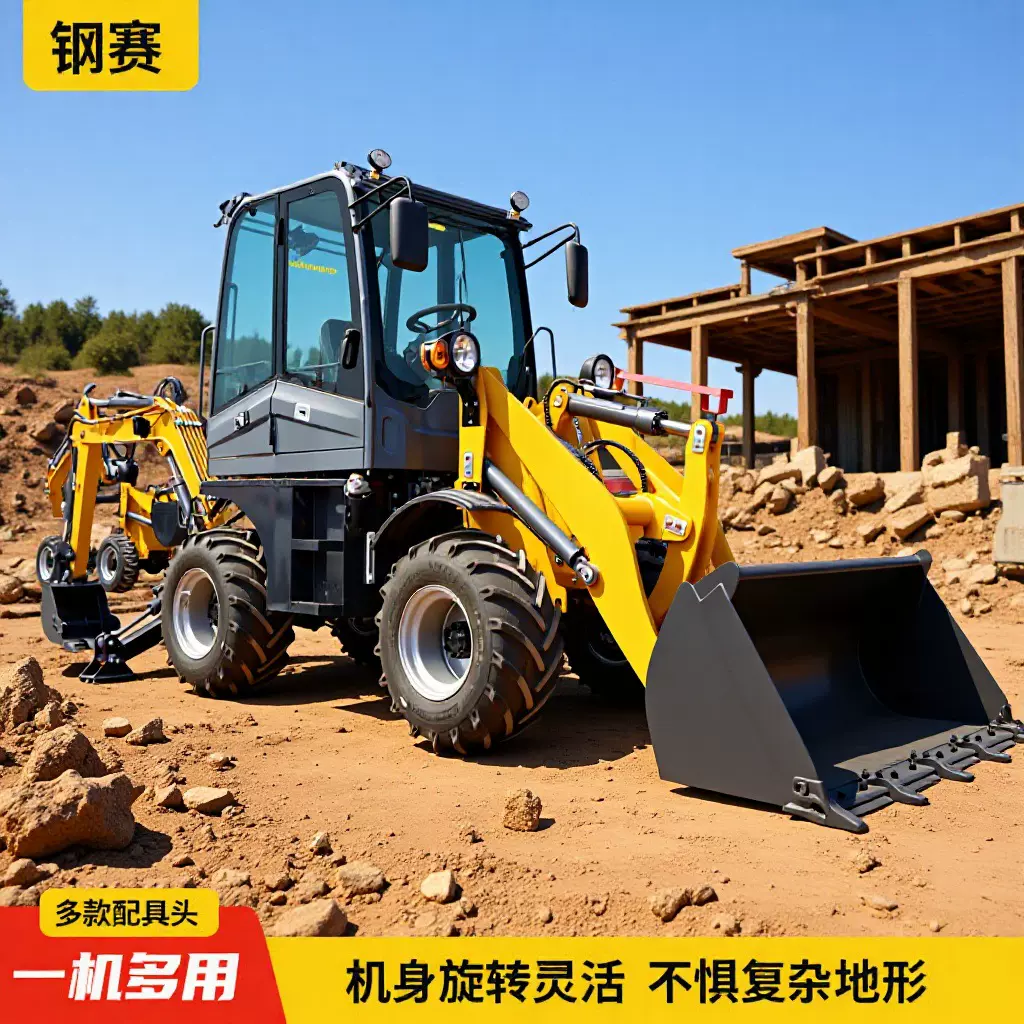 两头忙挖掘机 装载机四驱铲车 农用挖掘装载一体机