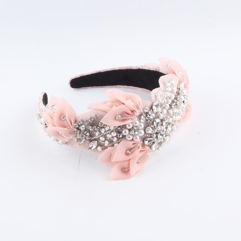 Women's Elegant Luxurious Flower Cloth Silk Yarn Inlay Artificial Pearls Rhinestones Hair Band display picture 6