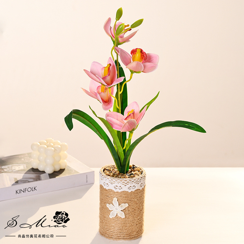 Cinco cabezas de flores de imitación de maceta flor de plantación verde decoración de escritorio en el hogar sala de estar flor de decoración