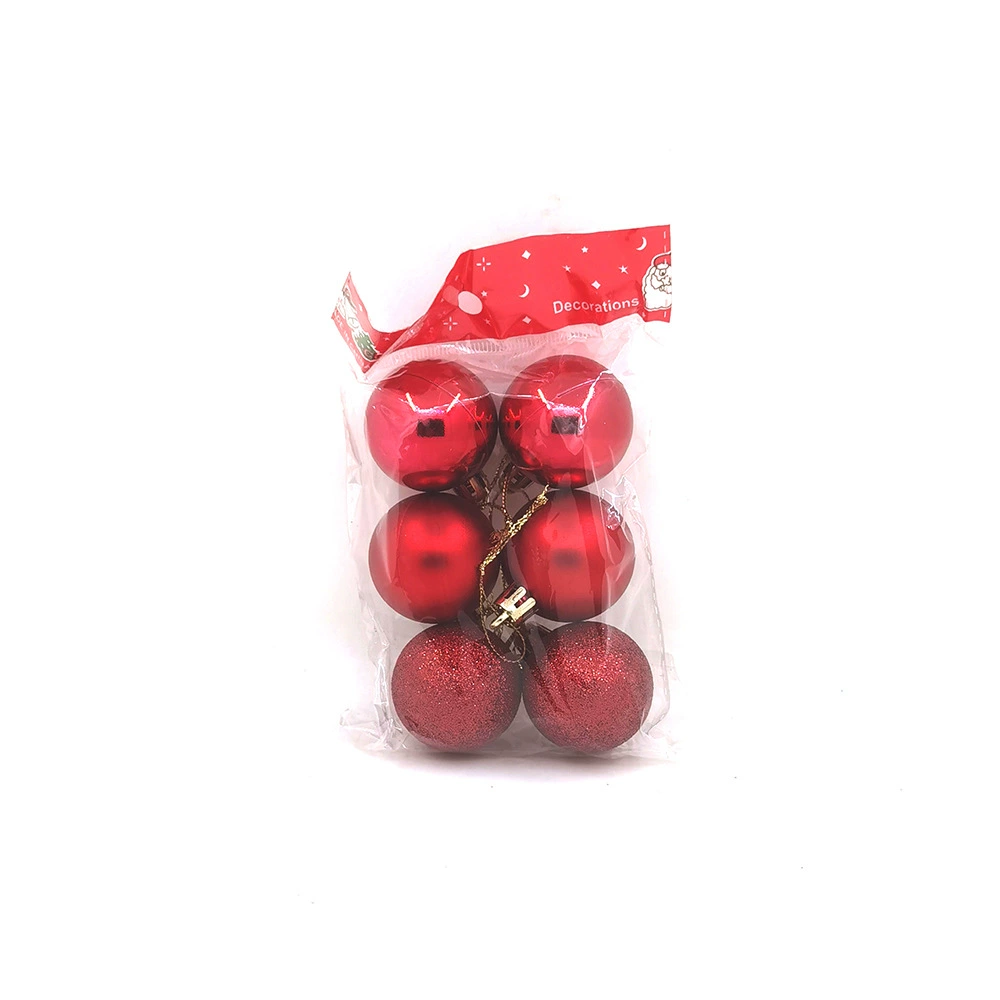Christmas bauble set, plastic, 4 cm, 6 pcs per pack, silver/red/gold
