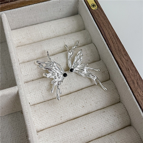 S925 sterling silver biochemical liquid butterfly earrings fashion heavy industry exaggerated metal style niche design earrings wholesale