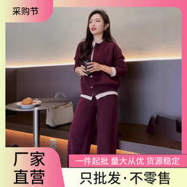 时尚大码女装一整套秋冬季新款红色简约风休闲长袖卫衣两件套女装