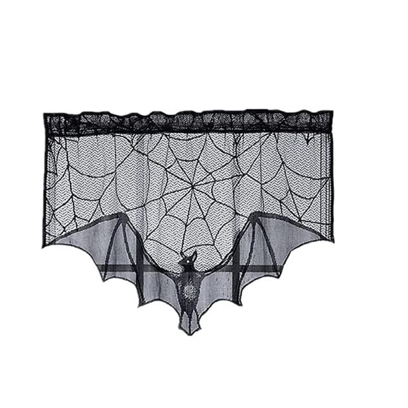 Toalla de mesa de Halloween telaraña toalla de chimenea de encaje telaraña bat tabla bandera de pantalla de lámpara de decoración de Halloween