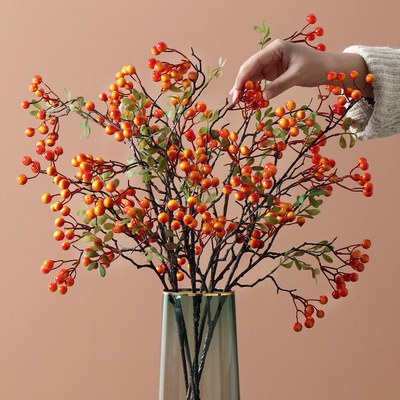 創意家居客廳裝飾品假花仿真花秋實果實樹枝擺件幹花花束插花擺設