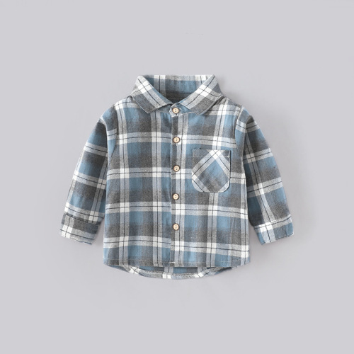 New boys plaid shirt autumn clothes girls Korean version long-sleeved top lapel base shirt cotton cardigan spot stock