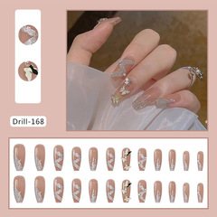 French-style Long Ribbon Wearable Nail Art, Trendy Butterfly Fake Nails—Ready-to-Use Nail Stickers from Xiaohongshu