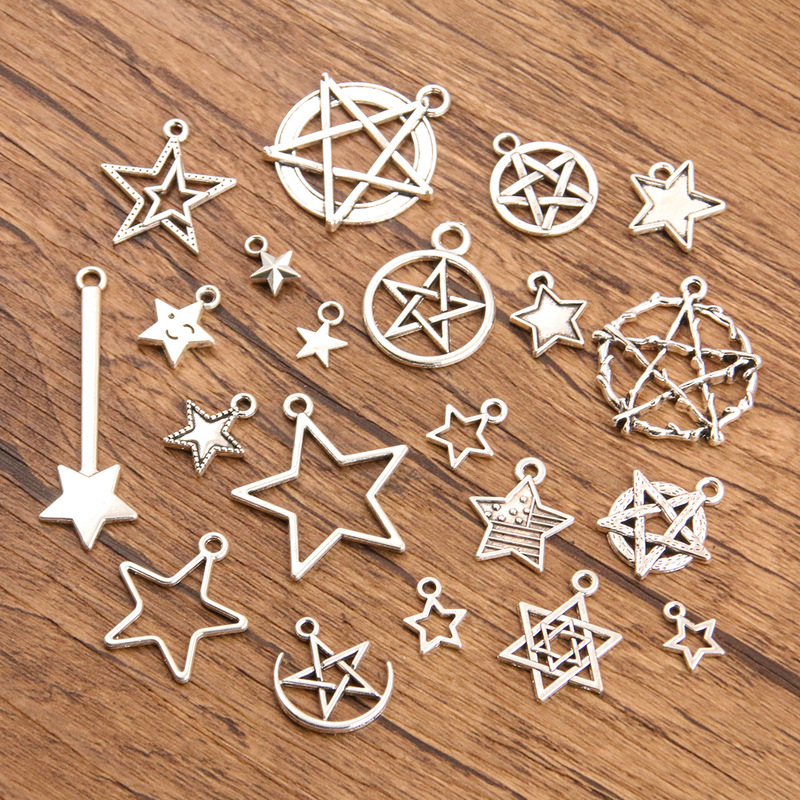 21 cross-border creative DIY alloy jewelry accessories hollow five-pointed star star pendant natural charm pendant
