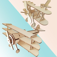 Laser-cut wooden biplane model wholesale DIY 3D puzzle children's self-assembly intellectual puzzle toy