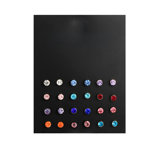 Cross-border popular 20 pairs set earrings, fashionable large pearl inlaid 12 pairs colorful diamond set earrings, popular earrings