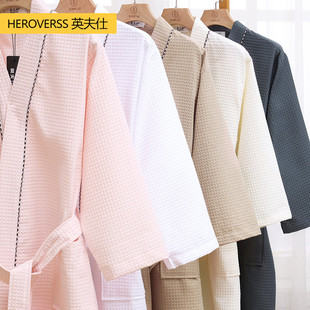 C^Bathrobe Women's Pure Cotton Hotel Waffle Beauty Salon Nightgown Men's Absorbent Wearable Bath Towel Bathrobe