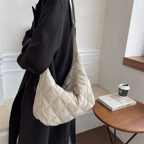 Canvas Down Bag Women's  New Dumpling Bag Korean Diamond Tote Bag Versatile Large Capacity Crossbody Bag Trendy