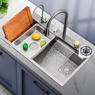 Feiyu Waterfall Sink Wire-drawing Large Single Sink Kitchen Vegetable Sink 304 Stainless Steel Sink Household Sink