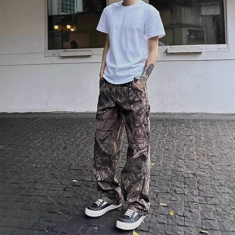 American Retro Branch Camouflage Multi-Pocket Straight Crane Pants Men's and Women's High Street Jeans Casual Logging Trendy Pants American Retro Branch Camouflage Multi-Pocket Straight Crane Pants Men's and Women's High Street Jeans Casual Logging Trendy Pants