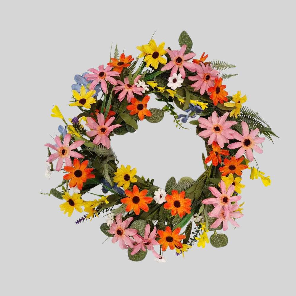 Girnalda artificial, girasol, margarita, decoración de la puerta, colgante de la sala de estar, decoración de la puerta, corona