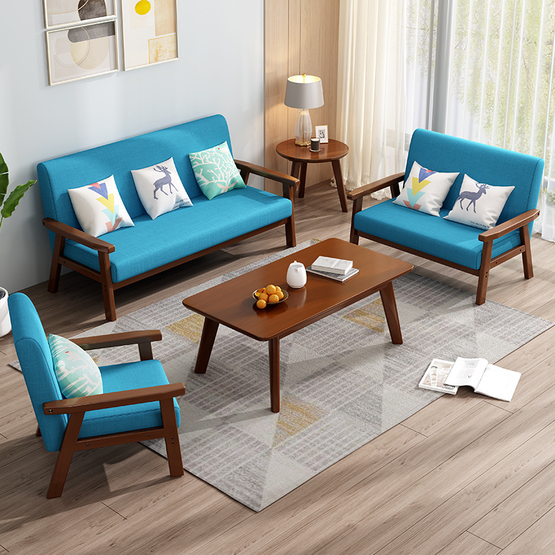 Nordic solid wood sofa, minimalist modern single person chair, three person office, rental room, small apartment living room, fabric sofa