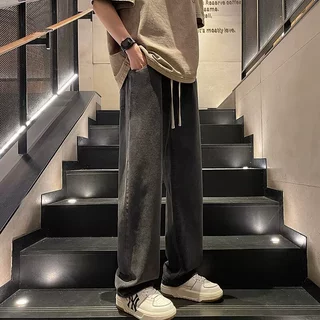 牛仔裤男款美式高街复古男士松紧直筒宽松潮牌阔腿百搭休闲长裤子