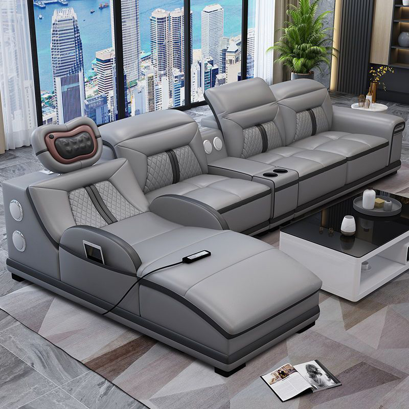 Simple Massage Combination Living Room Genuine Leather Sofa, Top Layer Cowhide Small Apartment Sofa, Living Room 5 New