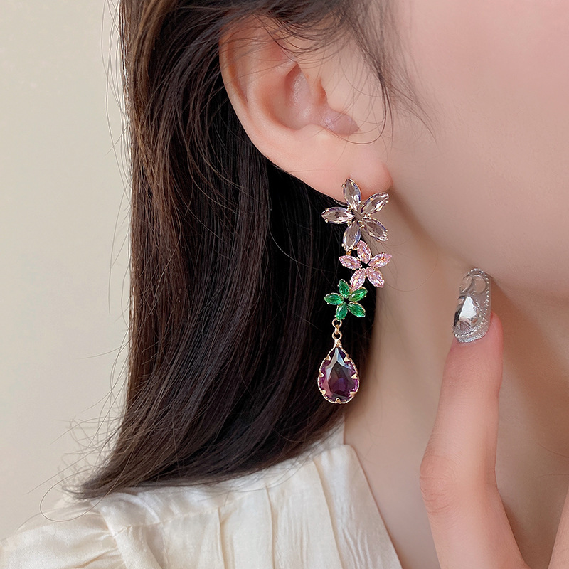 1 Pair Quantity 1 Pair Glam Luxurious Lady Flower Butterfly Copper Inlay Zircon Drop Earrings