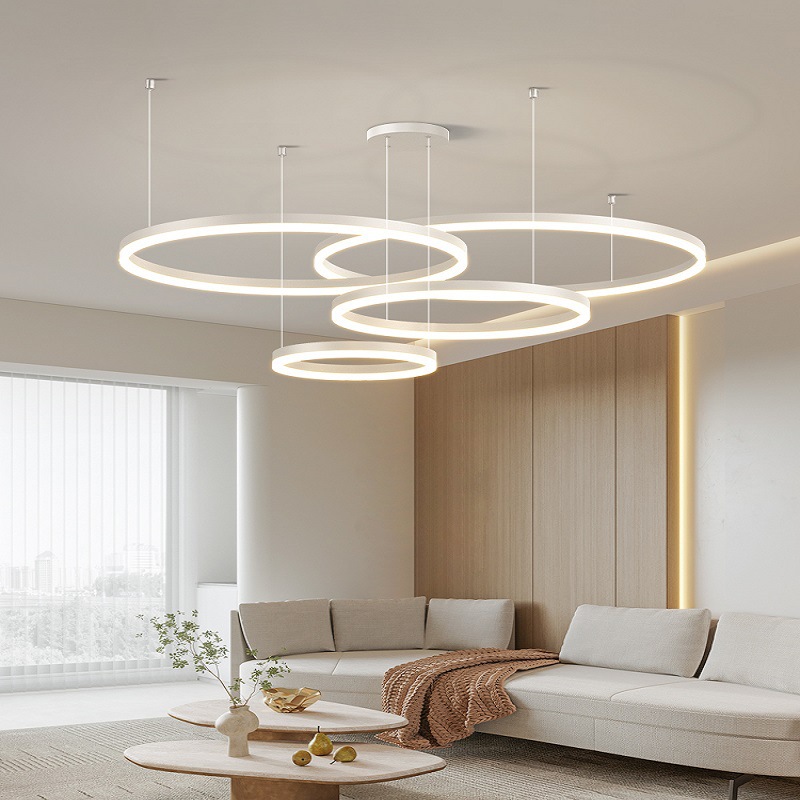 Luxury Chandelier for Duplex Villa, High-Ceiling Living Room, Modern Minimalist Chandelier, Hollow Ring Staircase Light