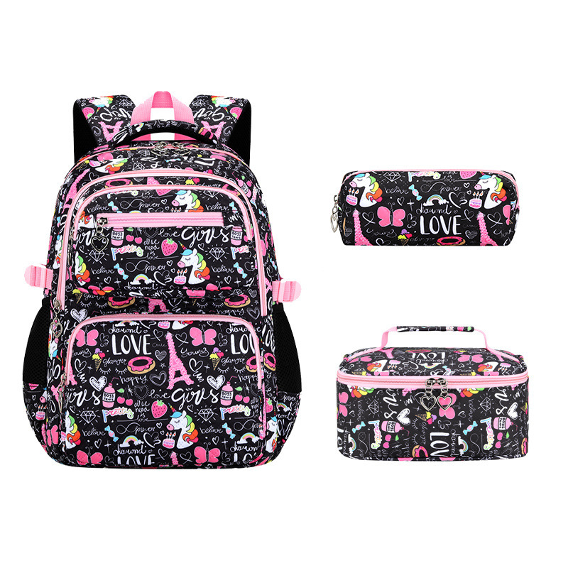 Amazon's best-selling cross-border backpack for girls, three-piece set, cute school bag for elementary school students, ins-style double shoulder backpack